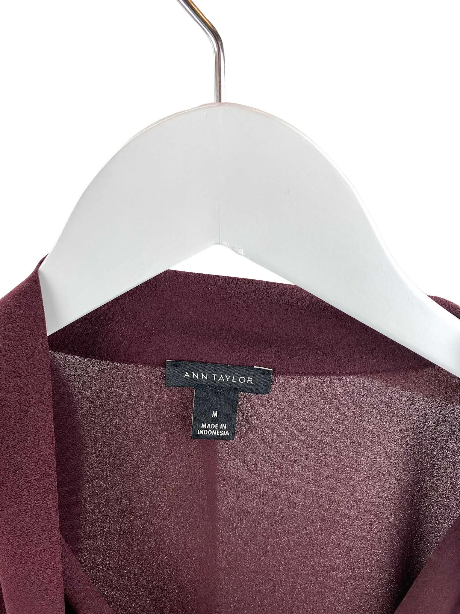 Ann Taylor, Women's Ruffle Blouse, Wine, Size M