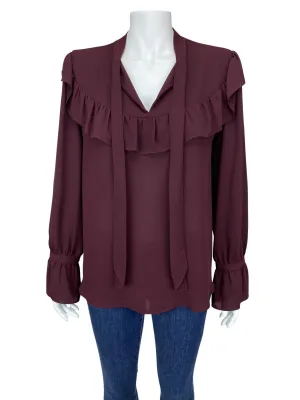 Ann Taylor, Women's Ruffle Blouse, Wine, Size M