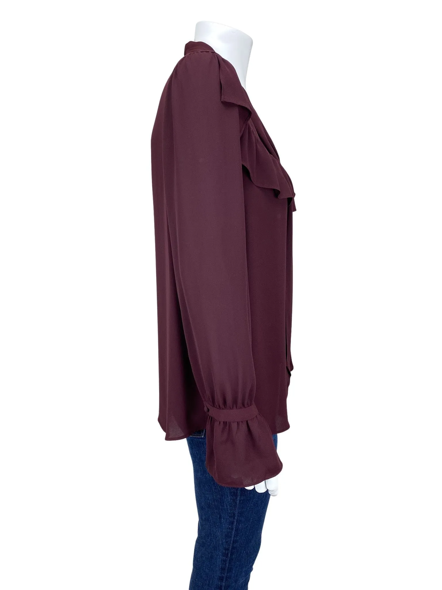 Ann Taylor, Women's Ruffle Blouse, Wine, Size M