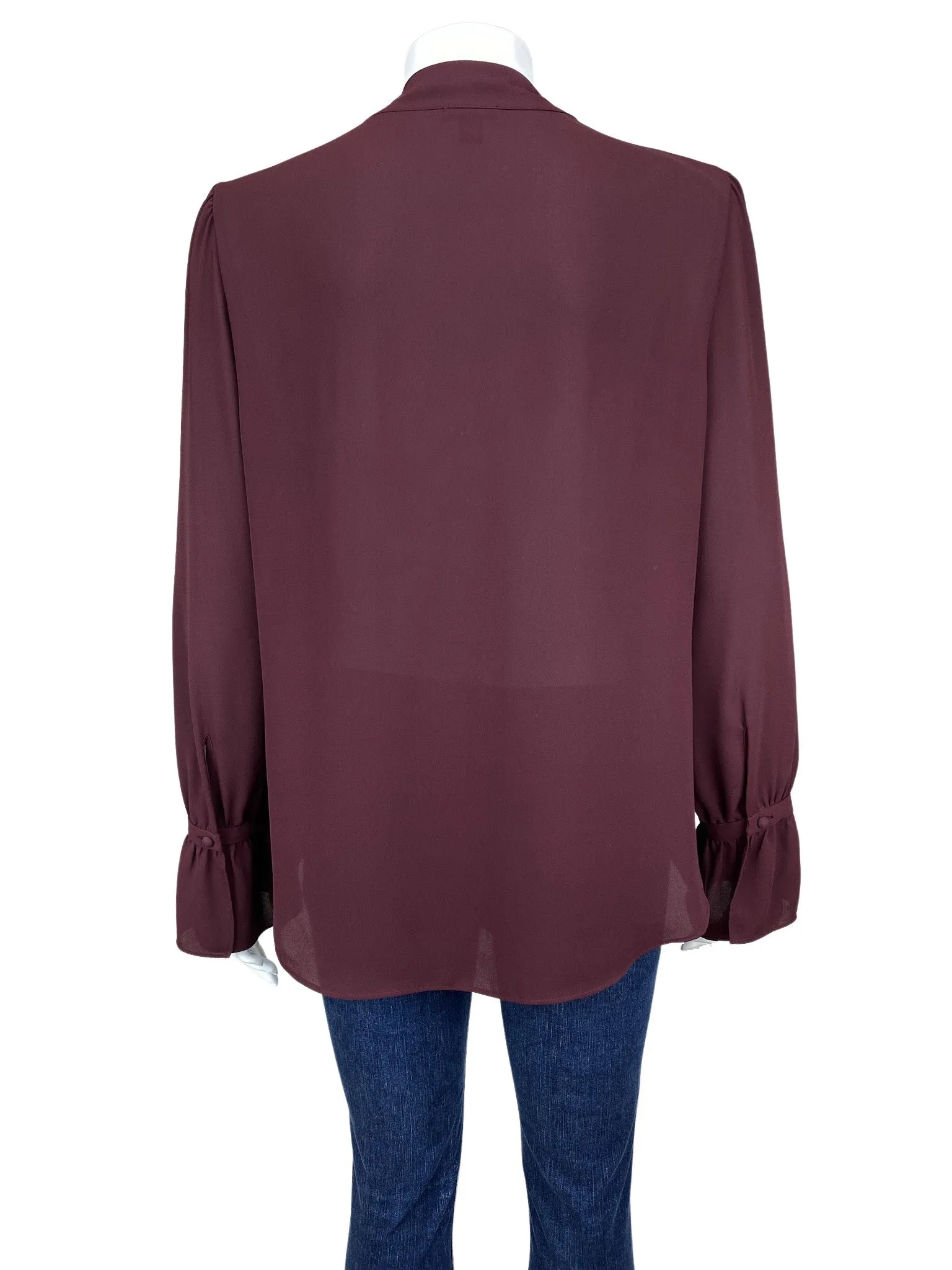 Ann Taylor, Women's Ruffle Blouse, Wine, Size M