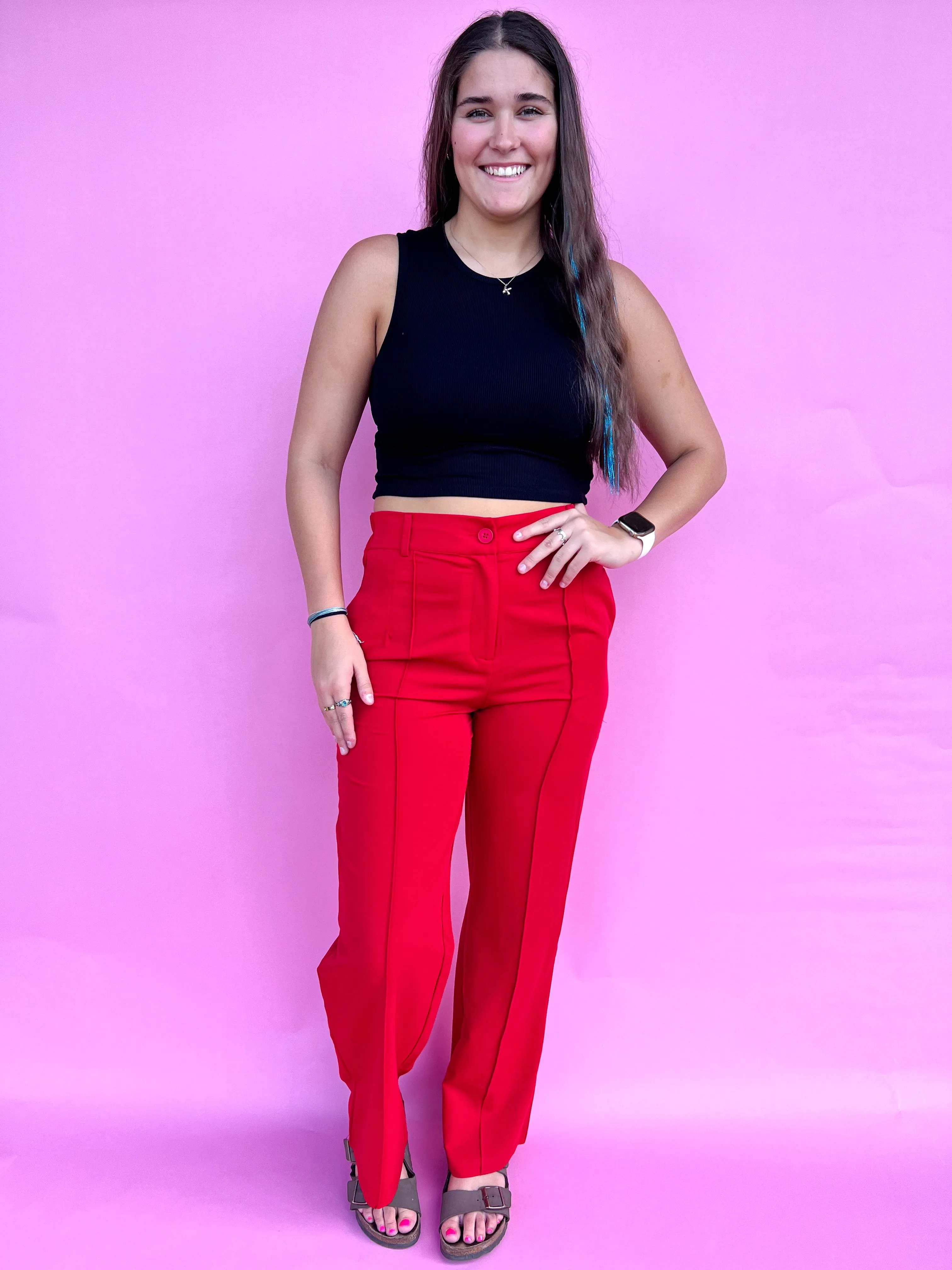 Anna Mid Rise Trouser Straight Leg Pants