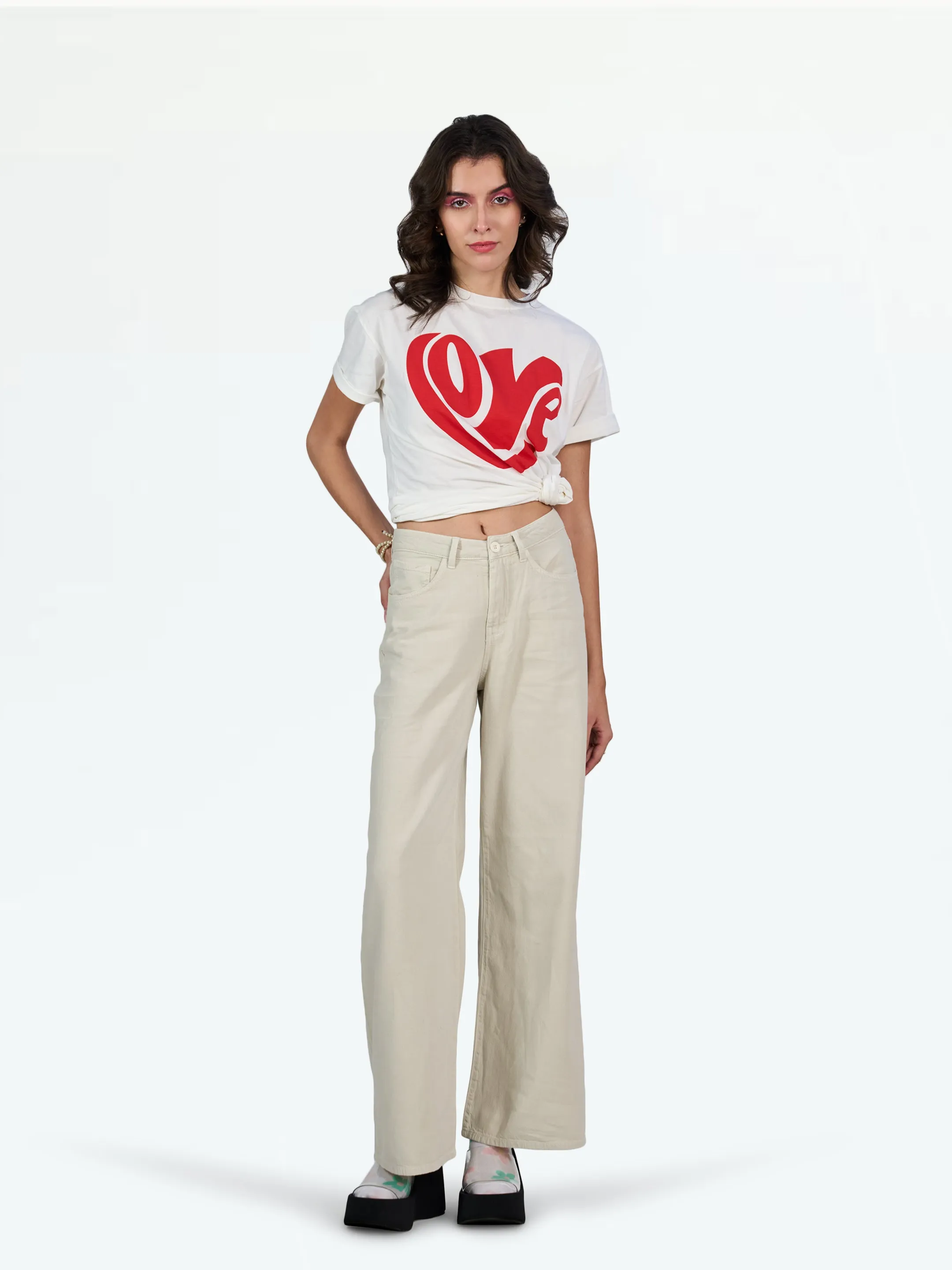 Basic Wide Leg Beige Jeans
