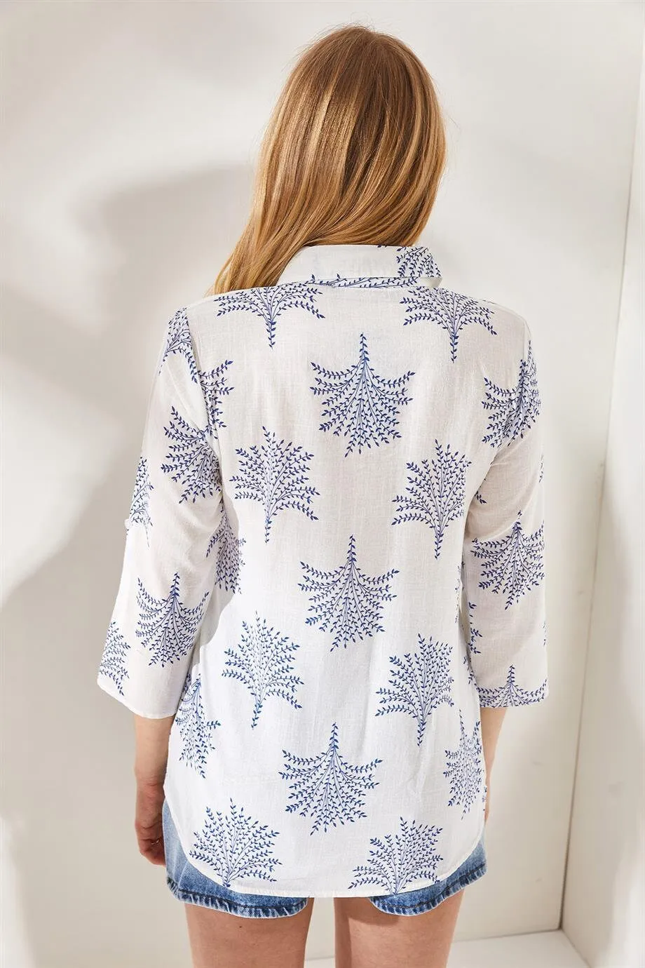 Blue Designer Linen Blouse