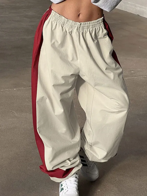 Color Block Elastic Waist Drawstring Pants