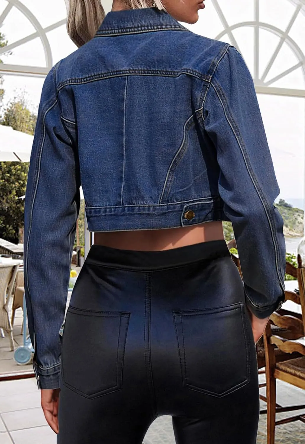 Cropped Jean Jacket for Women Long Sleeve Classic Casual Crop Top Denim Jackets Coat