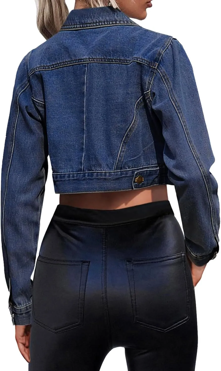 Cropped Jean Jacket for Women Long Sleeve Classic Casual Crop Top Denim Jackets Coat