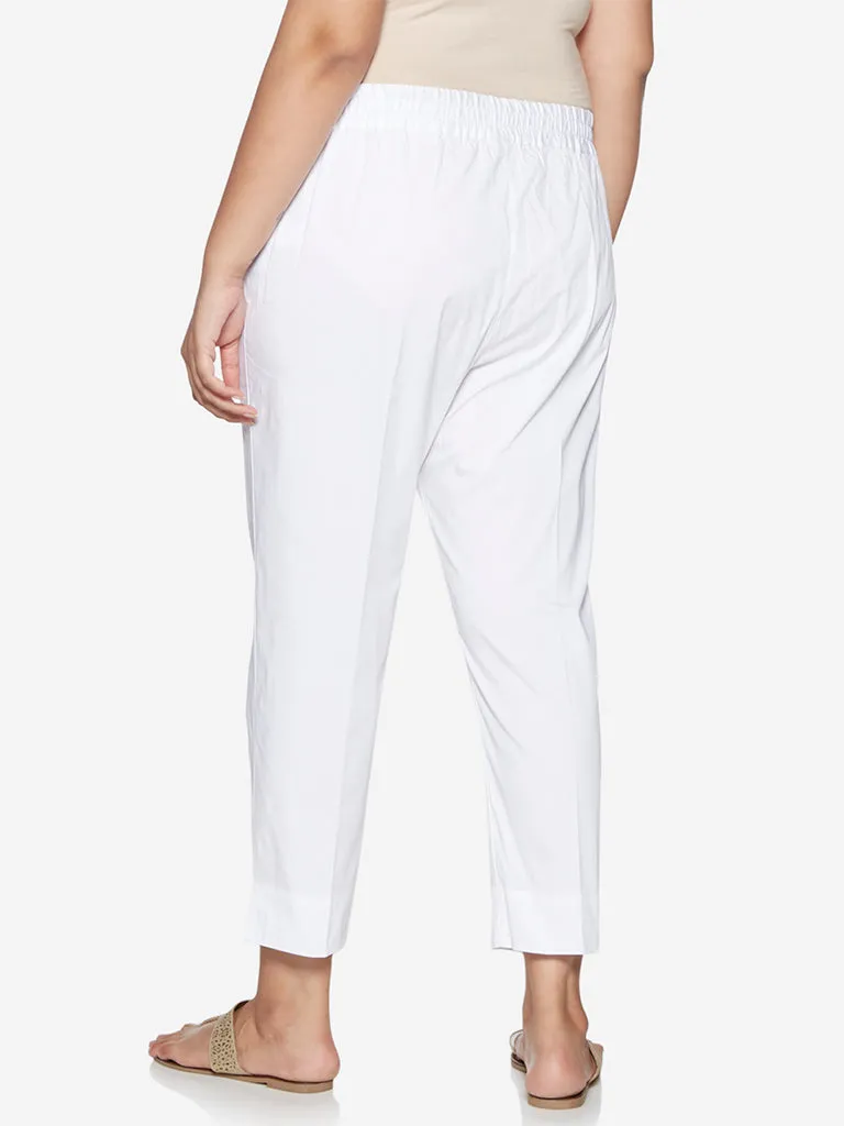 Diza Curve White Solid Cotton Ethnic Pants