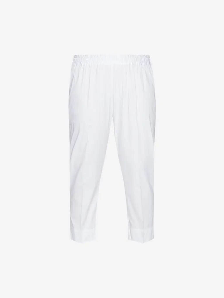Diza Curve White Solid Cotton Ethnic Pants