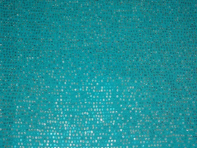 Double Georgette fabric with sequin embroidery Aqua Blue color