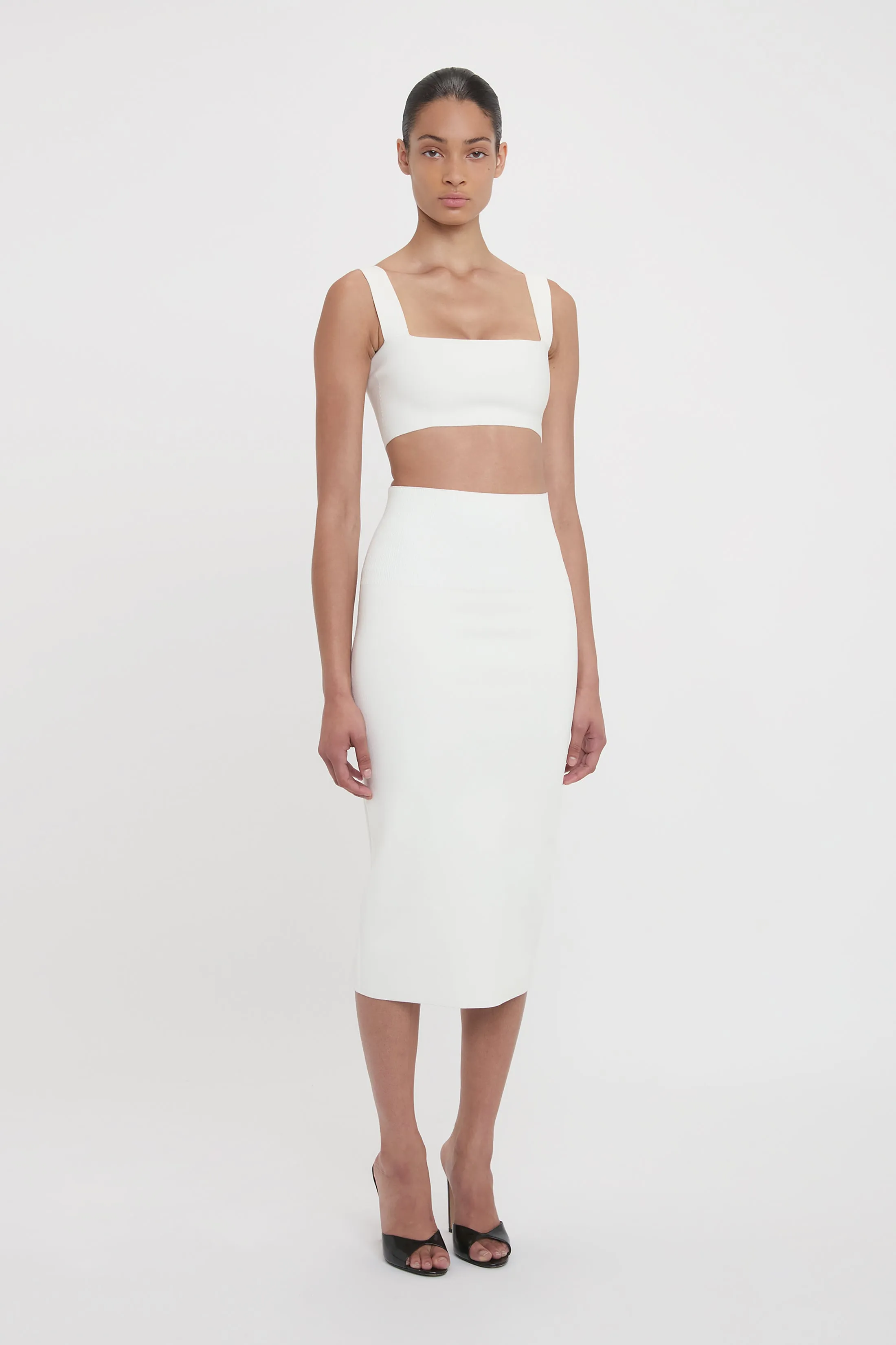 Fitted Midi Skirt In White