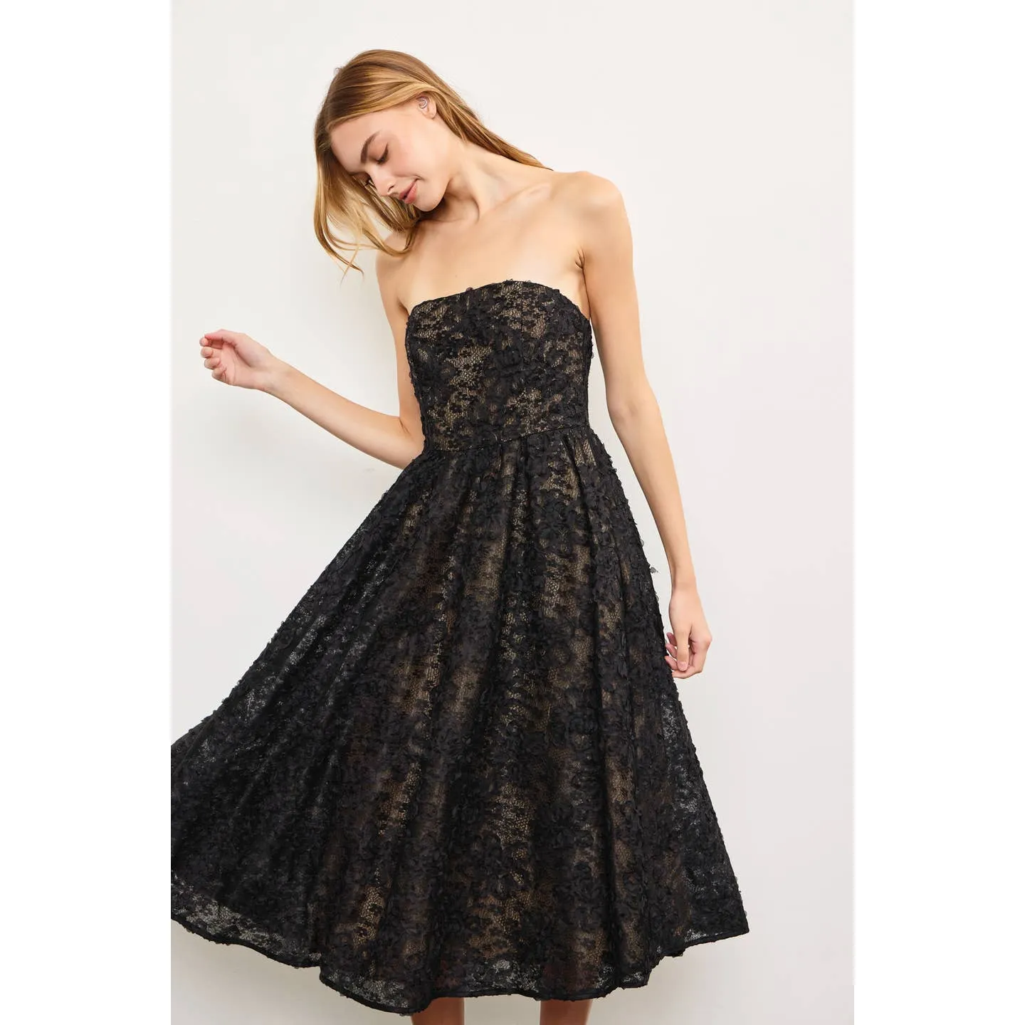 Floral Embroidered Strapless Dress