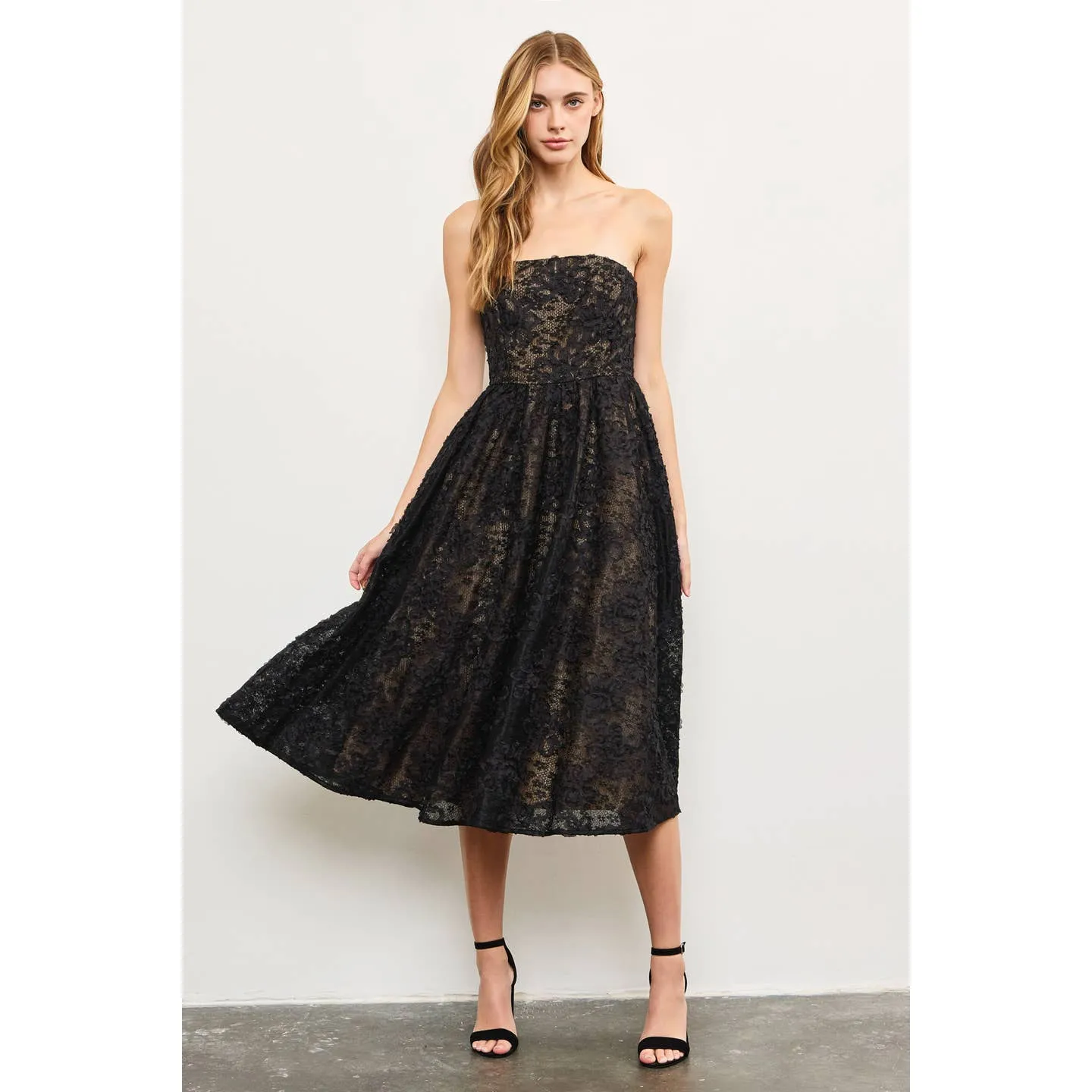 Floral Embroidered Strapless Dress