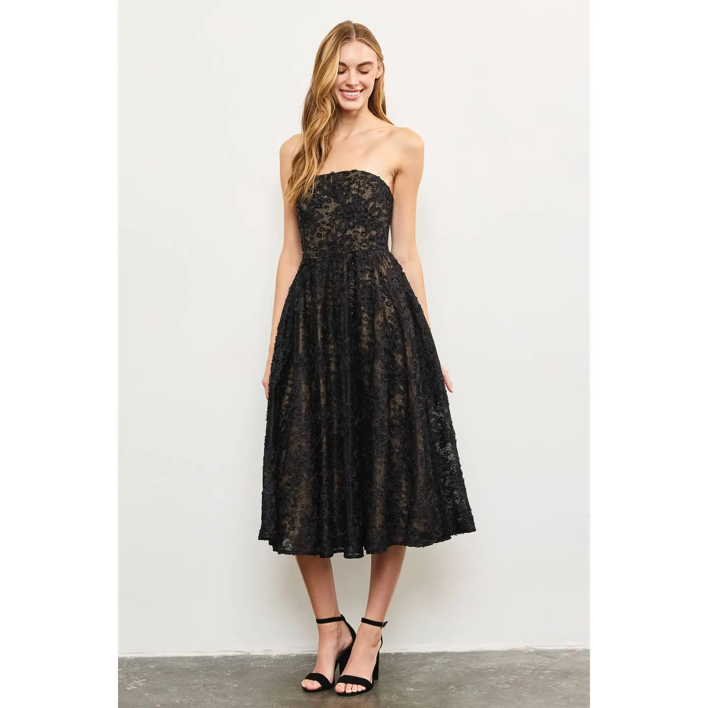 Floral Embroidered Strapless Dress