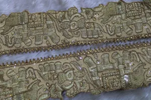 Golden Elephants Zari Work Embroidered Border