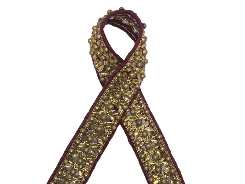 Golden Floral Stone Work Embroidered Border