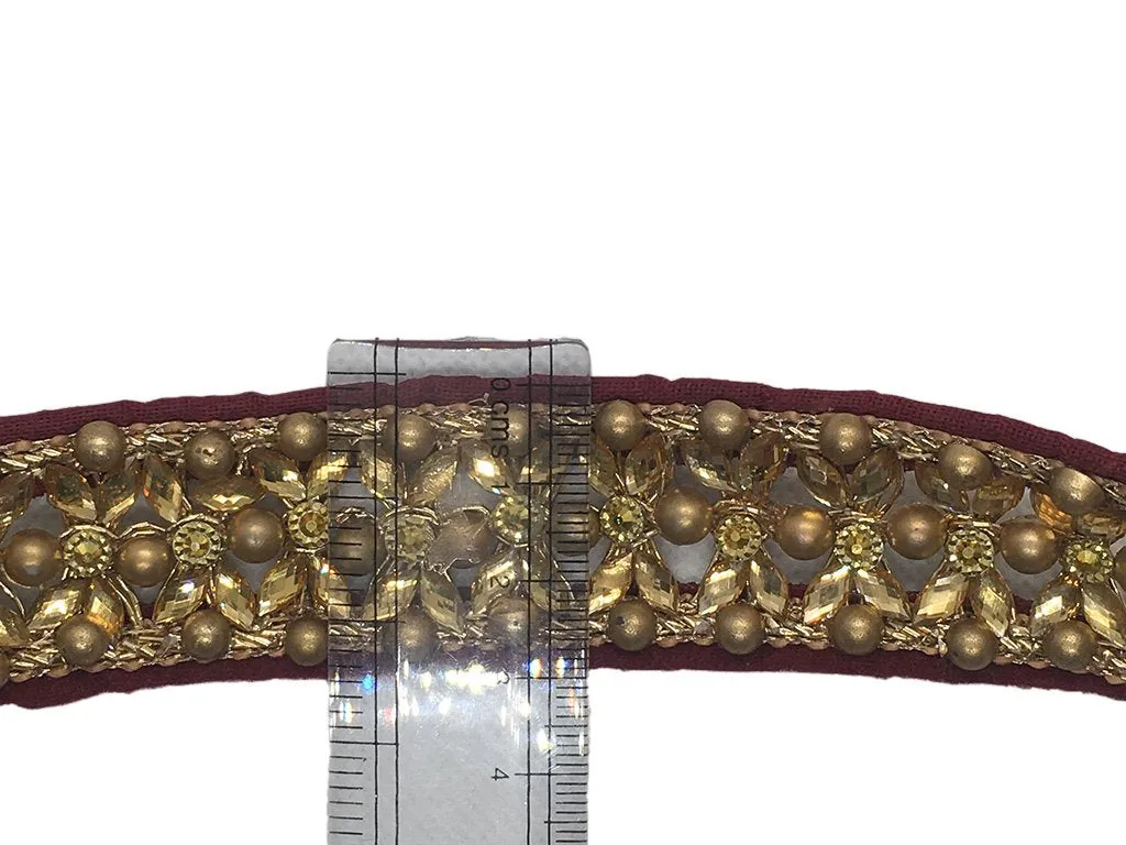 Golden Floral Stone Work Embroidered Border