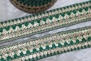 Green Designer Zari and Sequins Work Embroidered Border