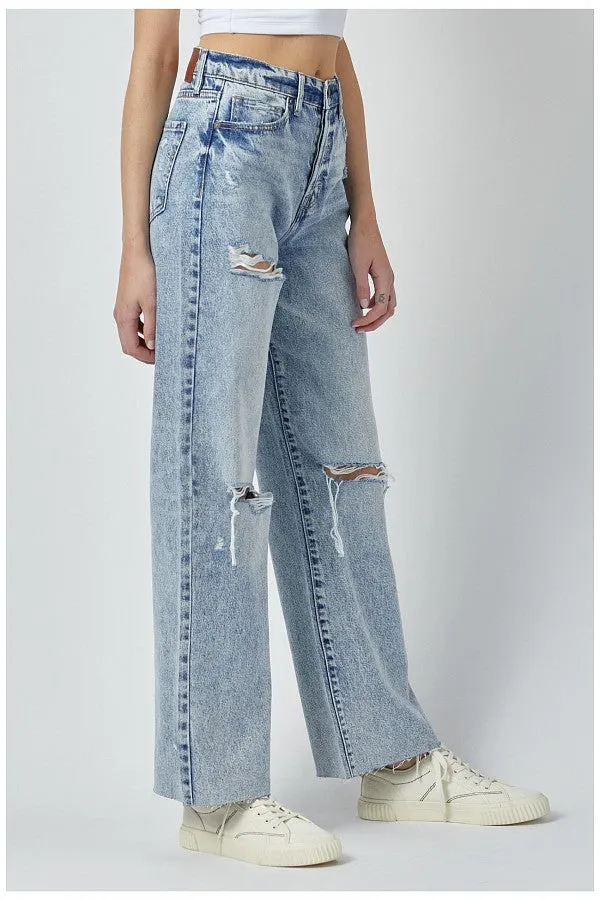 Hidden Logan Medium Wash Heavy Distressed Dad Jeans