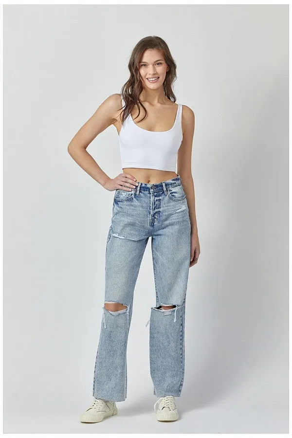 Hidden Logan Medium Wash Heavy Distressed Dad Jeans