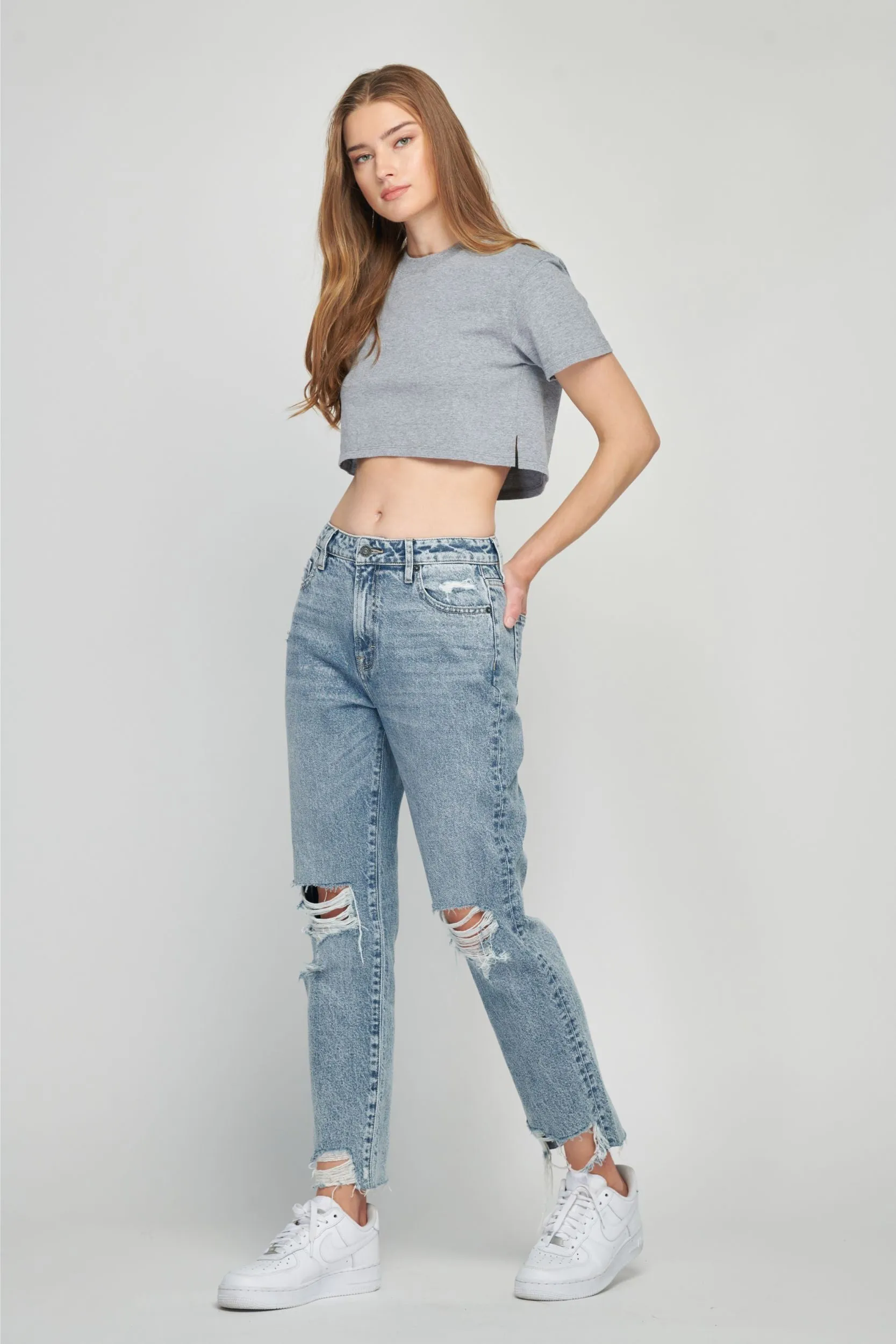 Hidden Tracey High Rise Acid Wash Cropped Straight Fit Jean