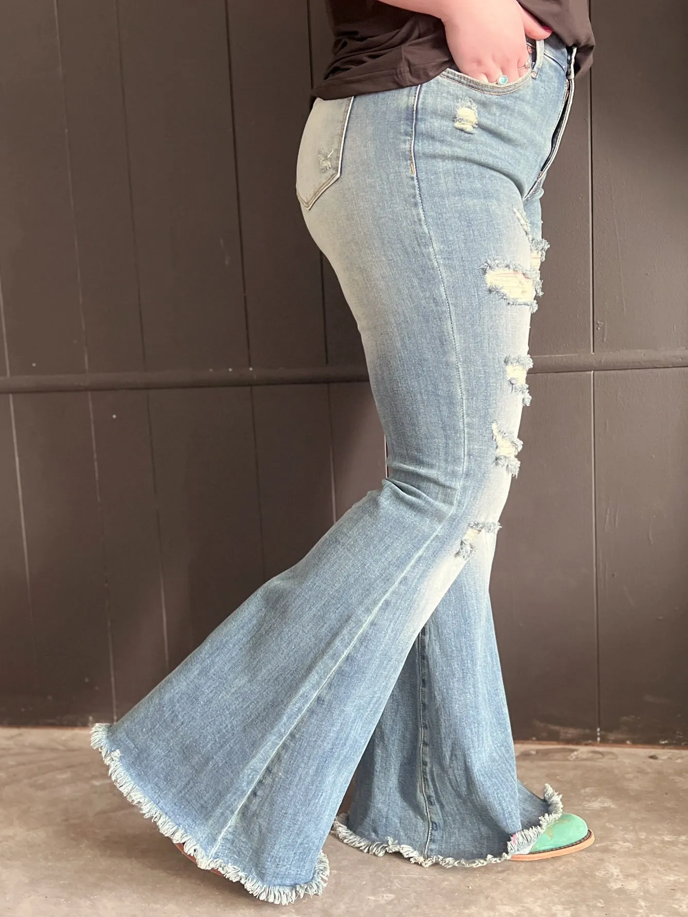 High Rise Tummy Control Distressed Flare Jeans