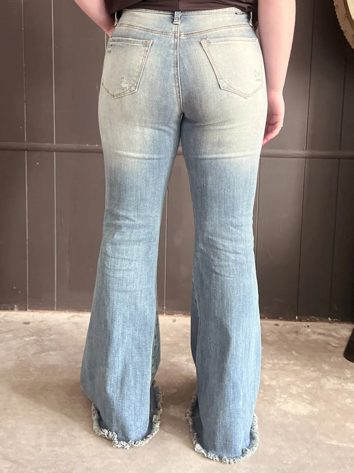 High Rise Tummy Control Distressed Flare Jeans