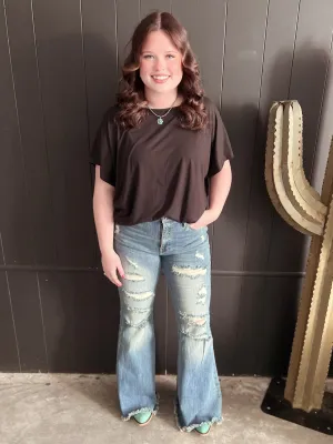 High Rise Tummy Control Distressed Flare Jeans