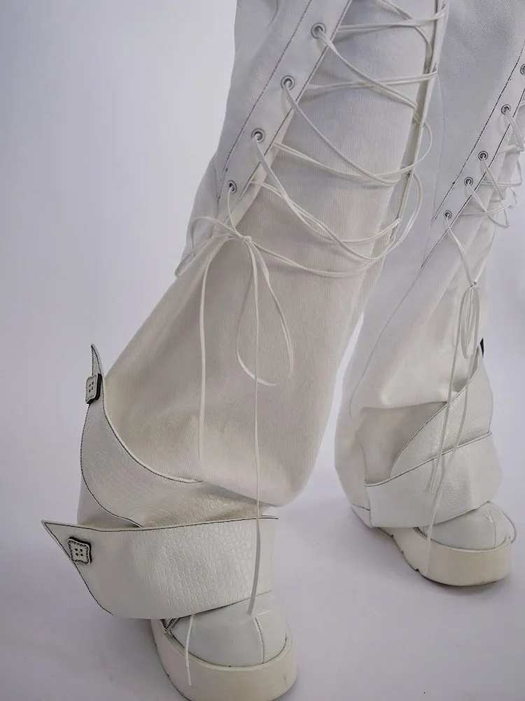 Lace-up Wide-leg men's-like Sporty Pants