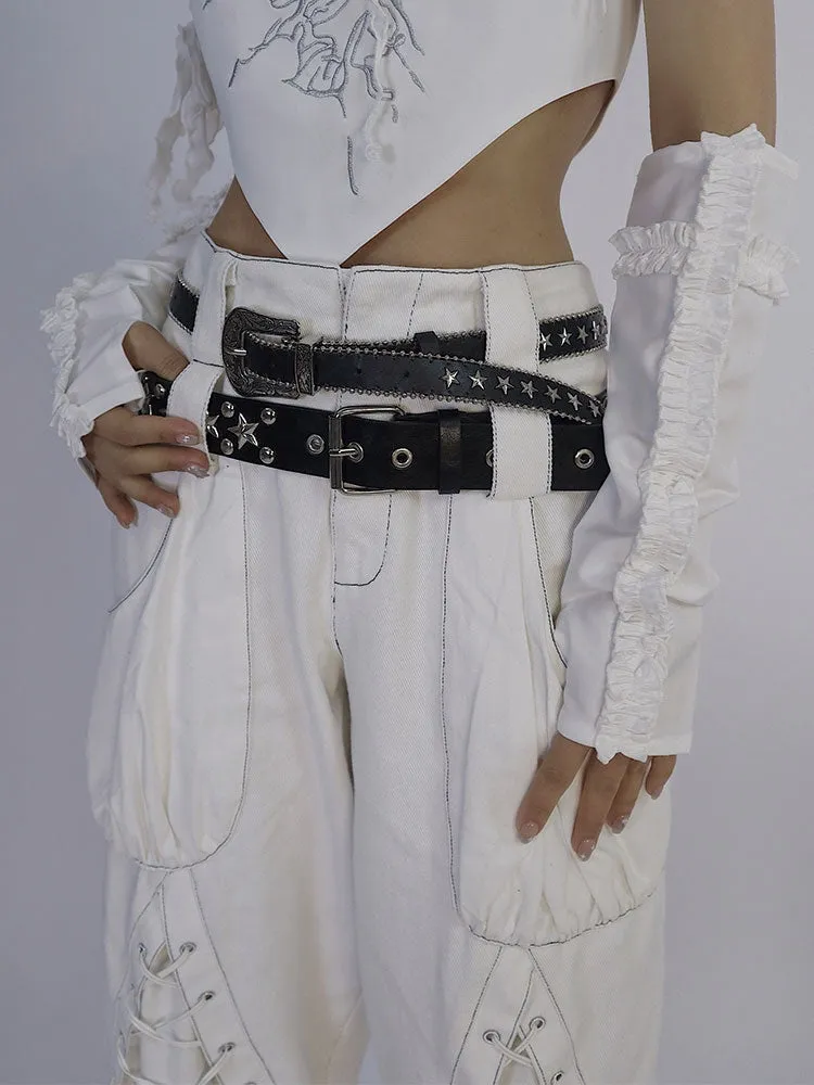 Lace-up Wide-leg men's-like Sporty Pants