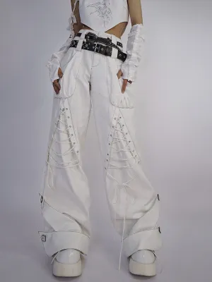 Lace-up Wide-leg men's-like Sporty Pants