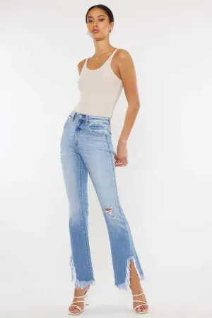 Light Blue High Rise Leg Distress Bootcut Jeans