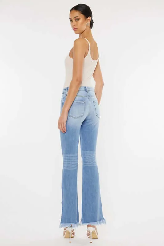 Light Blue High Rise Leg Distress Bootcut Jeans