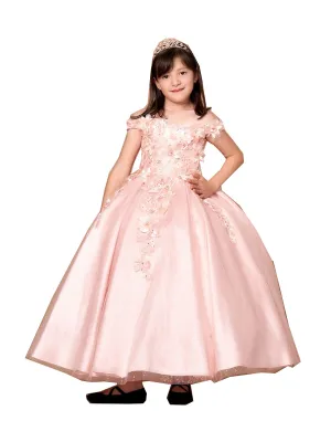 Little Girls Blush 3D Flower Organza Lace Off Shoulder Pageant Dress 3-6