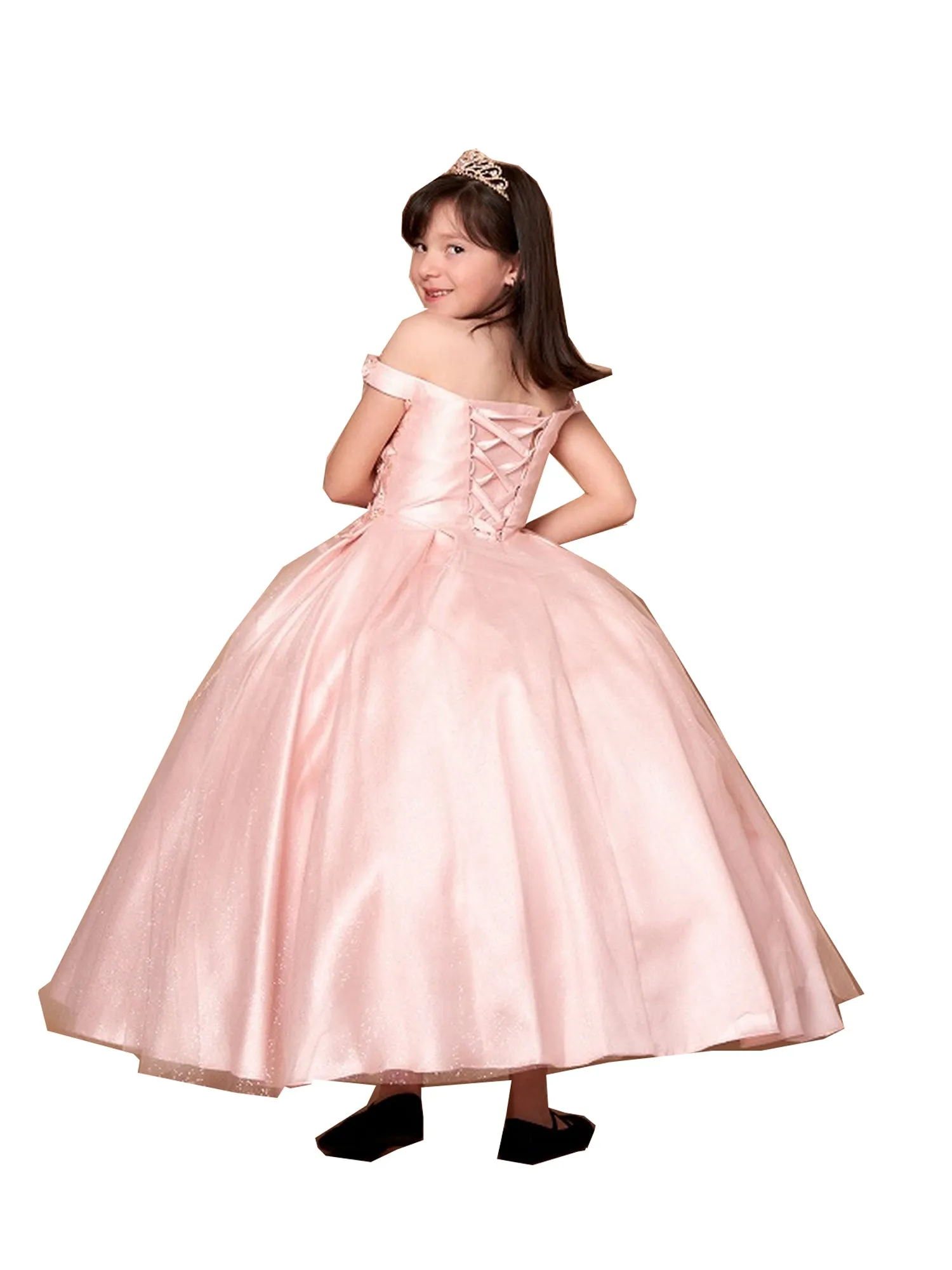 Little Girls Blush 3D Flower Organza Lace Off Shoulder Pageant Dress 3-6
