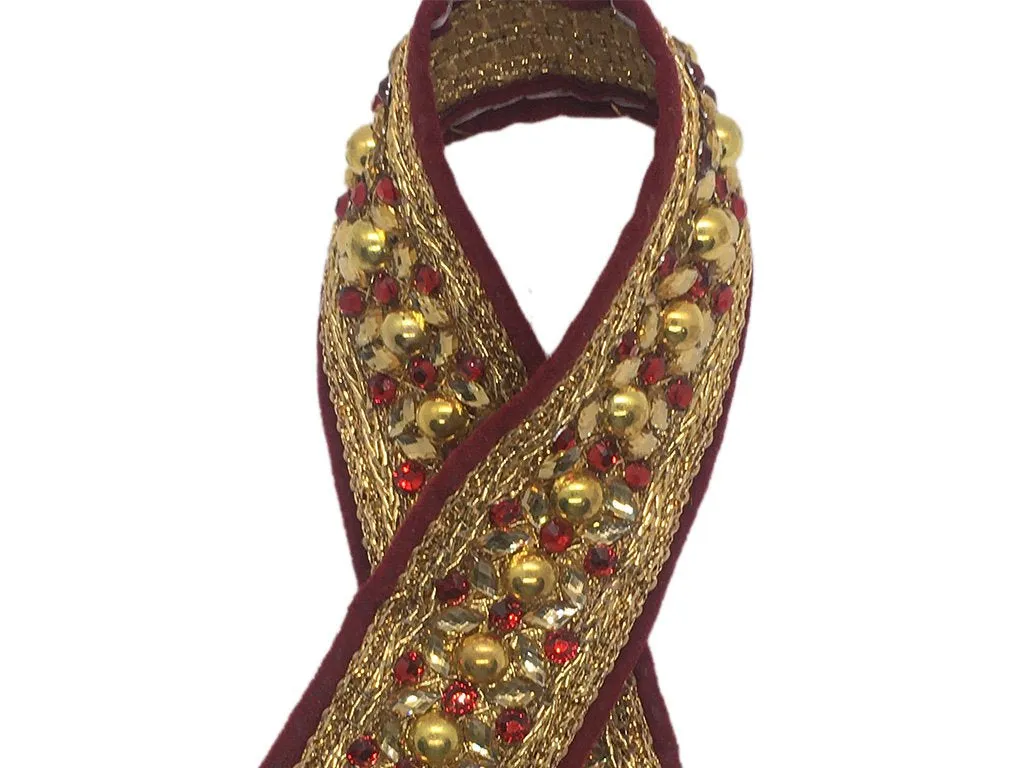 Maroon Golden Stone Work Embroidered Border