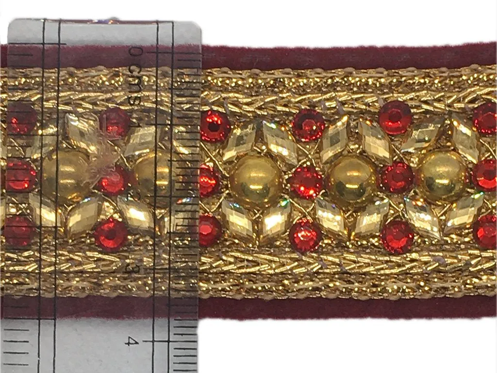 Maroon Golden Stone Work Embroidered Border