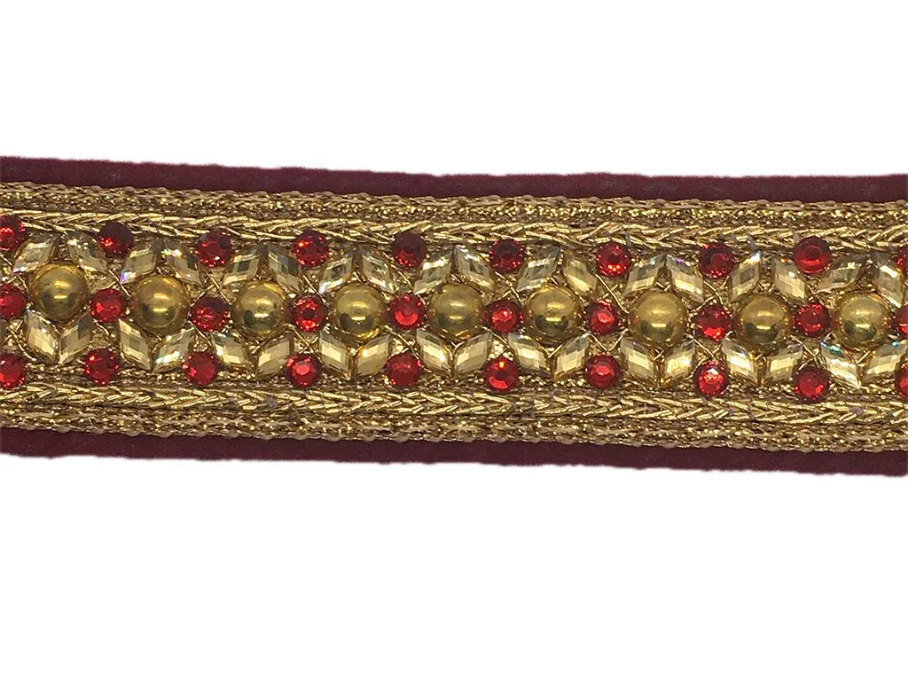 Maroon Golden Stone Work Embroidered Border