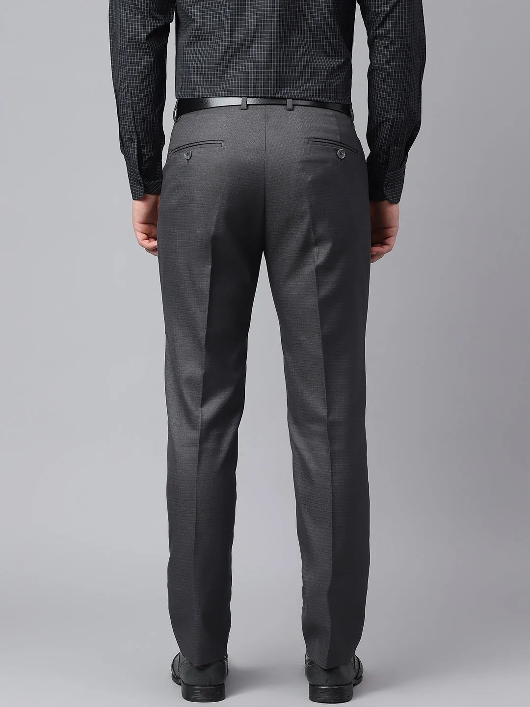 Men Dark Grey Smart Fit Mid Rise Formal Trouser