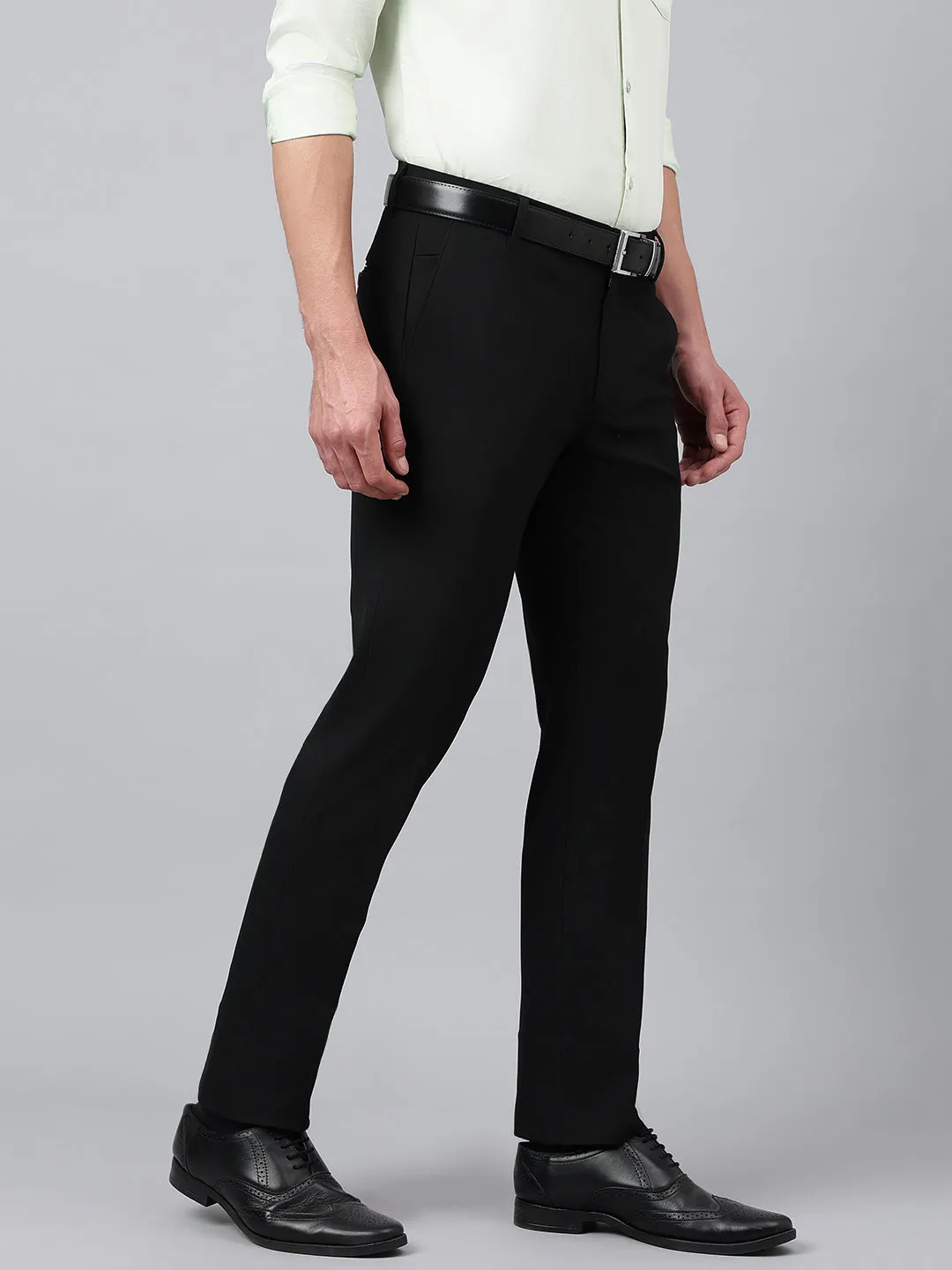 Men Natural Black Standard Fit Solid Formal Trouser