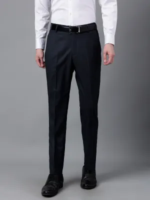 Men Navy Standard Fit Mid Rise Solid Formal Trouser