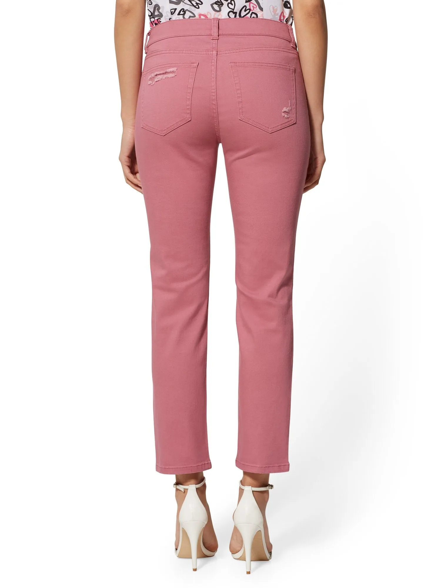 Mid-Rise Destroyed Straight Leg Jeans