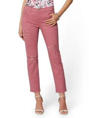 Mid-Rise Destroyed Straight Leg Jeans