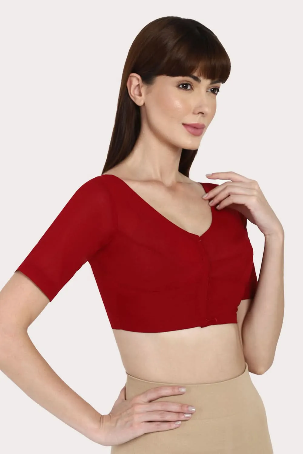 Naidu Hall Round neck long sleeve blouse - Light Maroon