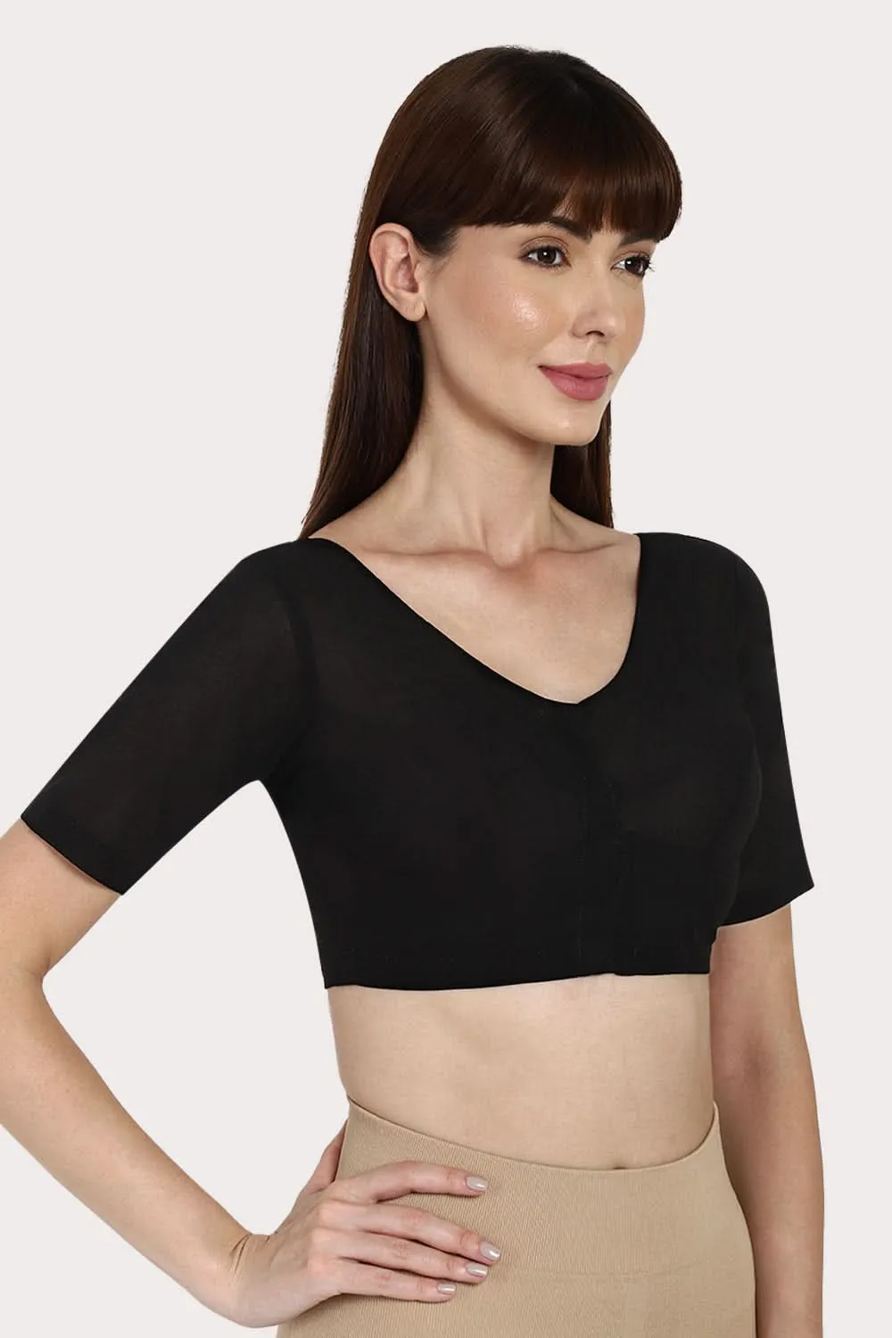 Naidu Hall U neck long sleeve blouse - Black