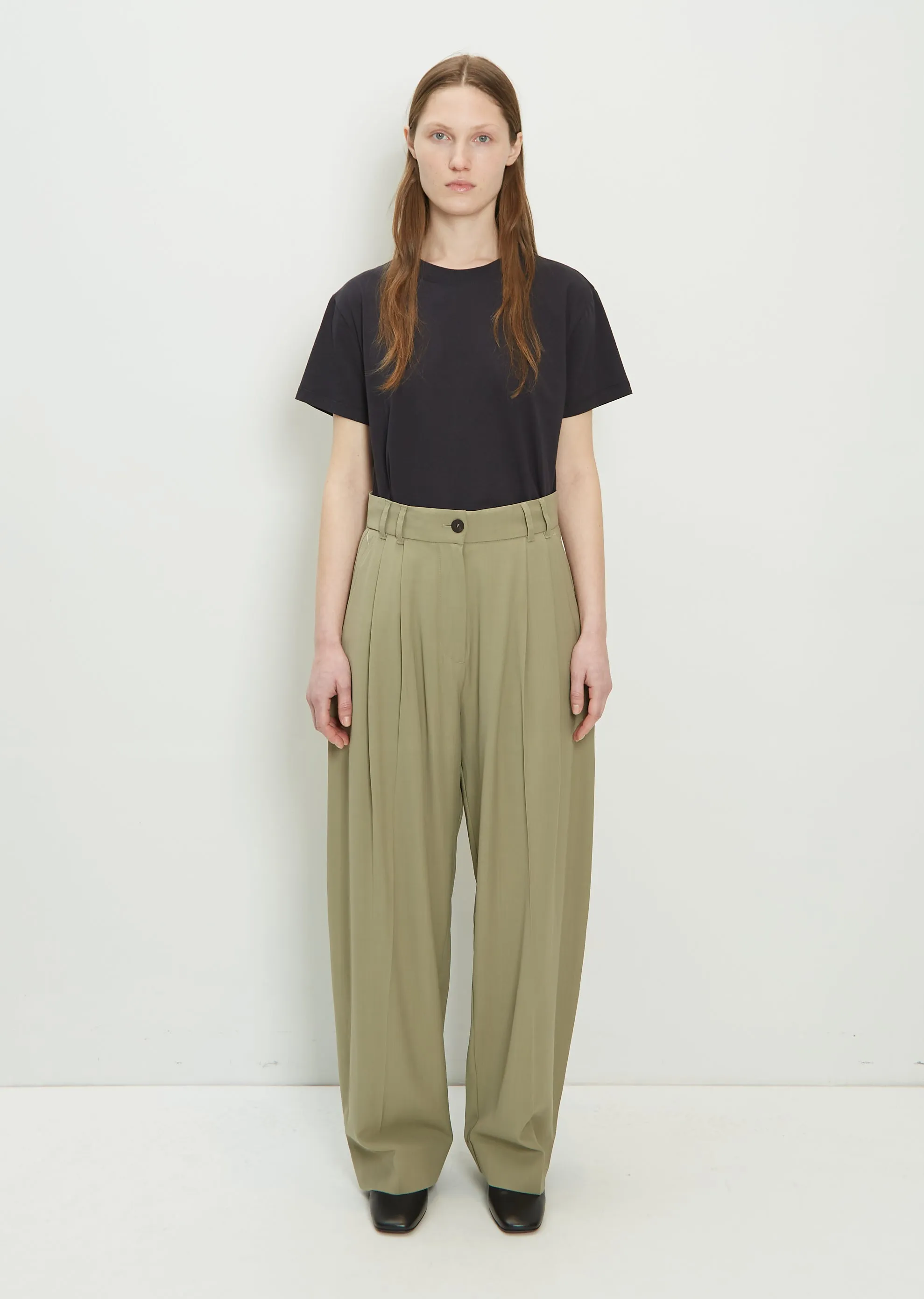 Nika Double Pleat Volume Wool Blend Pant