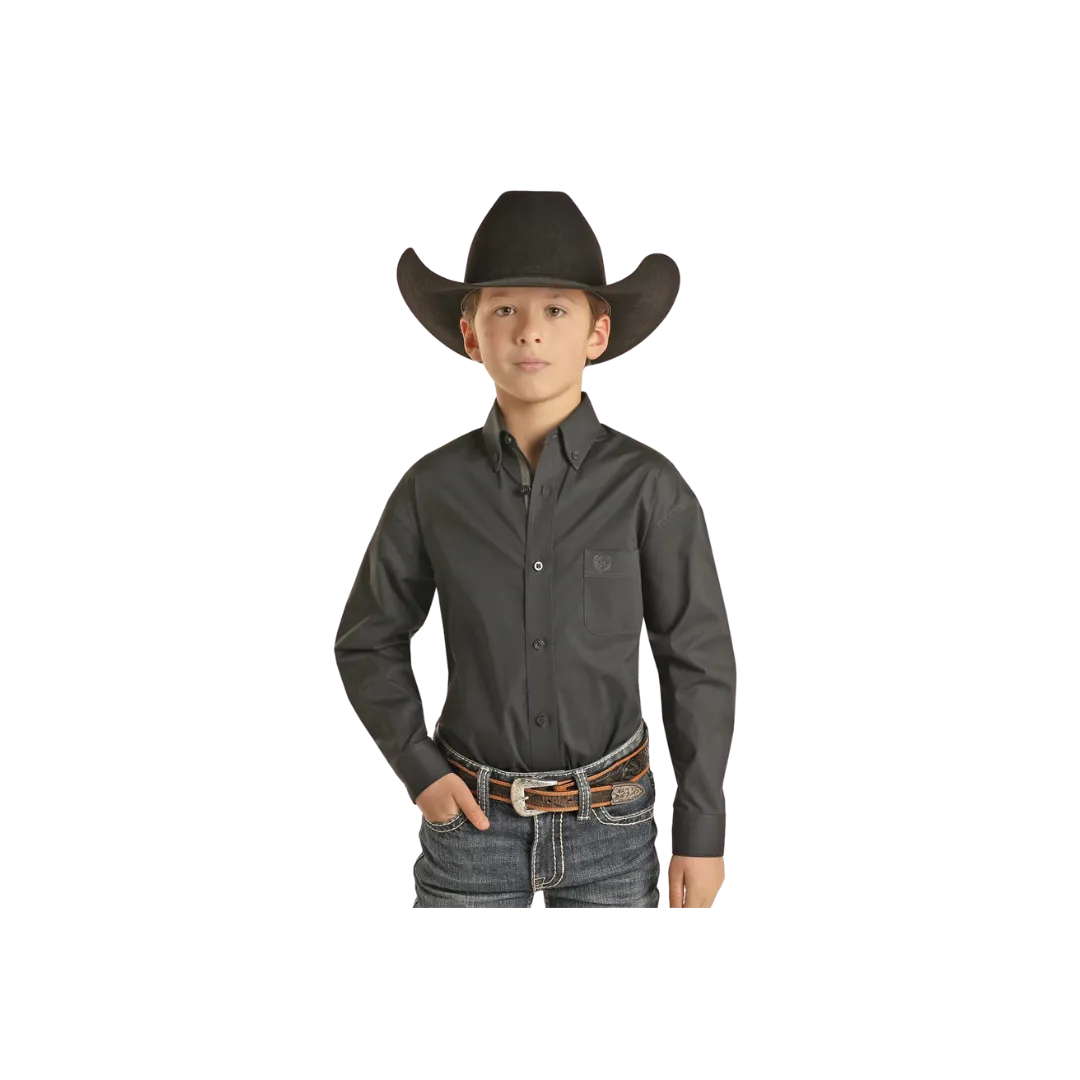 Panhandle Kid's Long Sleeve Button Up Grey Shirt