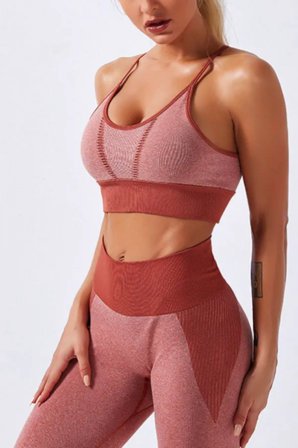 Patchwork Sporty Spaghetti Strap Pants Suit