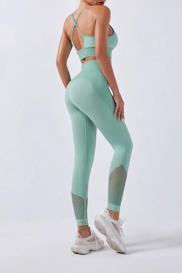 Patchwork Sporty Spaghetti Strap Pants Suit