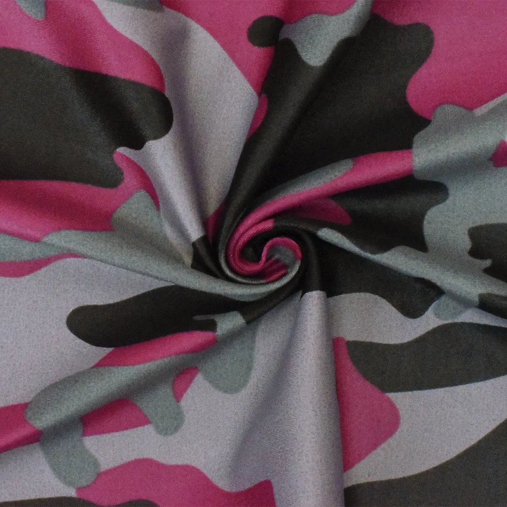 Pink-Gray-Black Famous Maker Camo Print Nylon Tricot Swimwear Knit Fabric