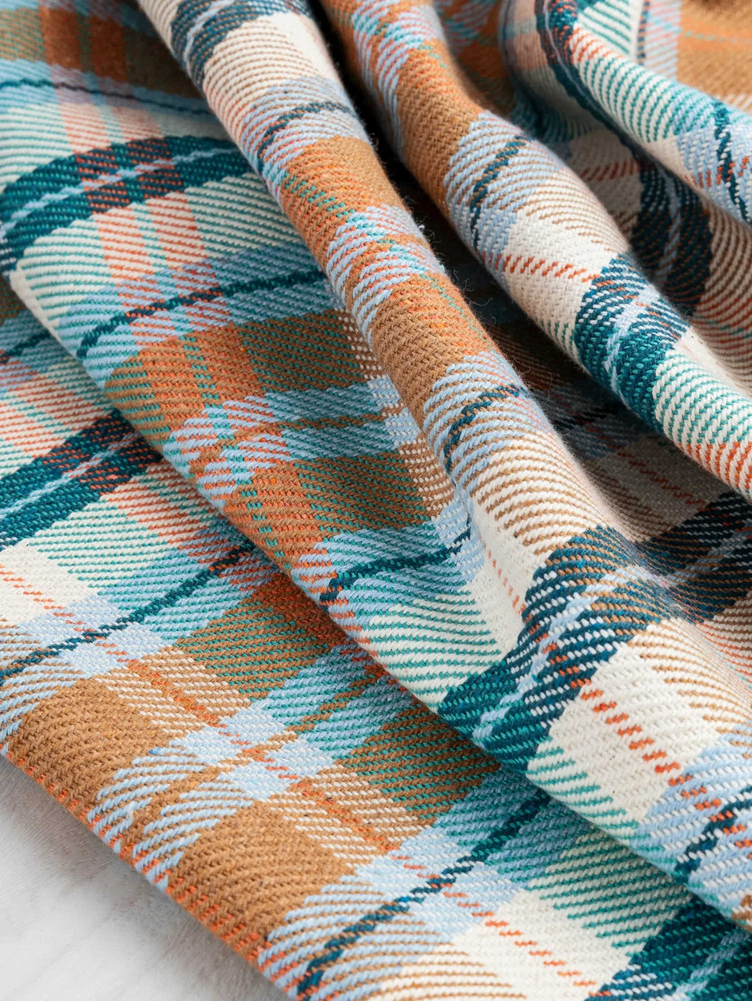 Plaid Eco Cotton Blend Twill - Cream   Brown   Blue   Orange